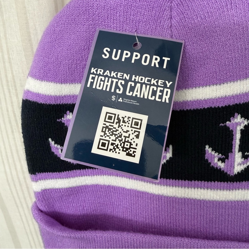 NWT Seattle Kraken ⚓️ Hockey Fights Cancer purple beanie - Picture 3 of 3